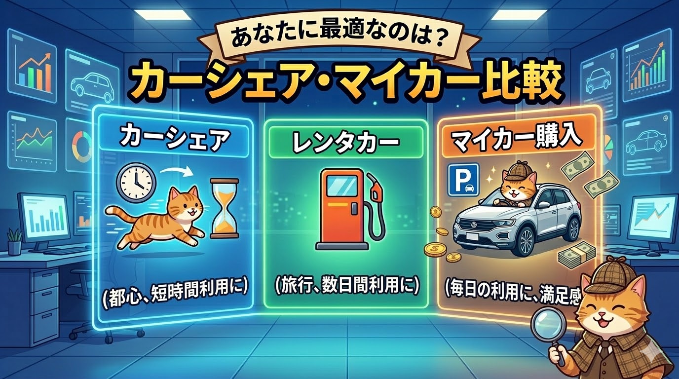 カーシェア・レンタカー・マイカー購入の比較